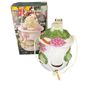 Hanging Frog Ceramic Bird Feeder